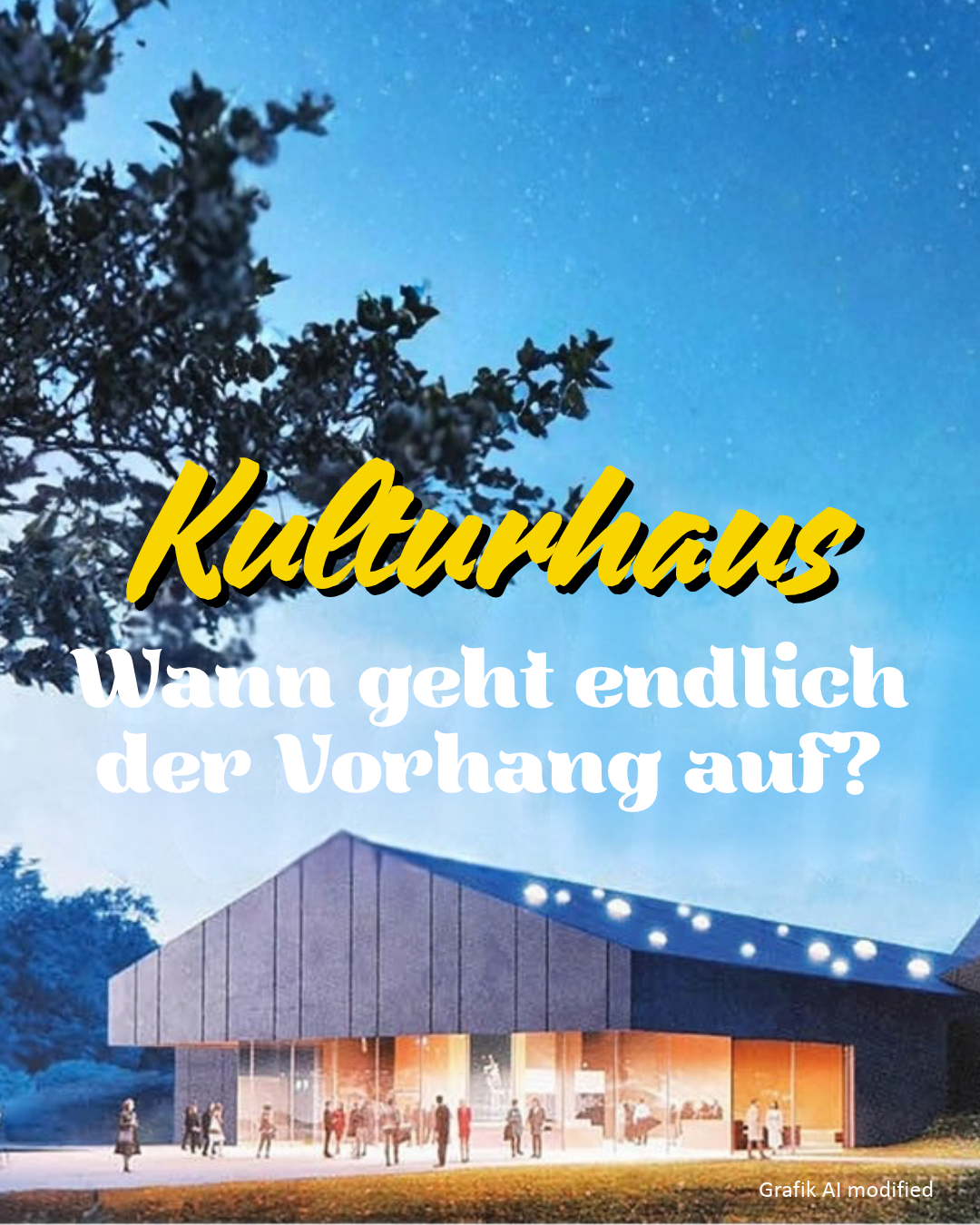 Das Bild zeigt eine Visualisierung des Schleswiger Kulturhauses bei Nacht.