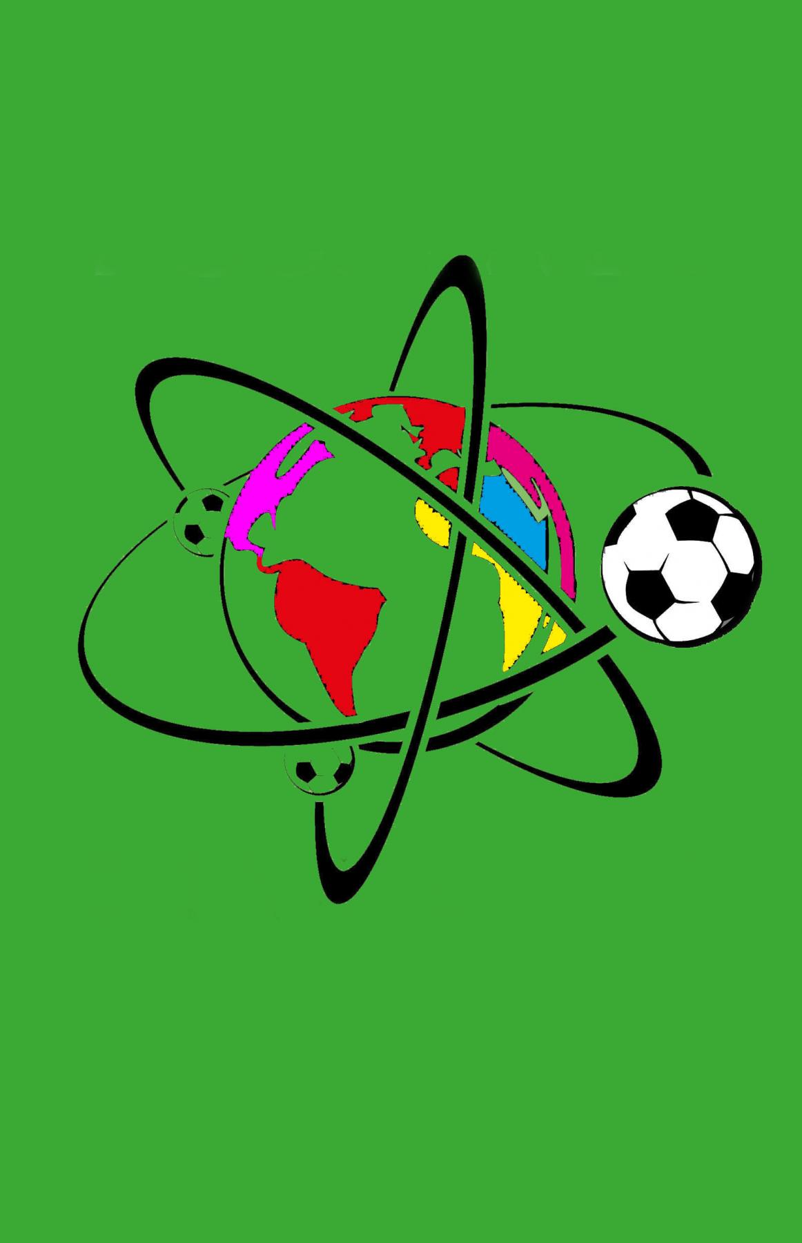 Eine gezeichnete Erdkugel, um die mehrere Fußbälle kreisen.